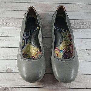 gray leather flats